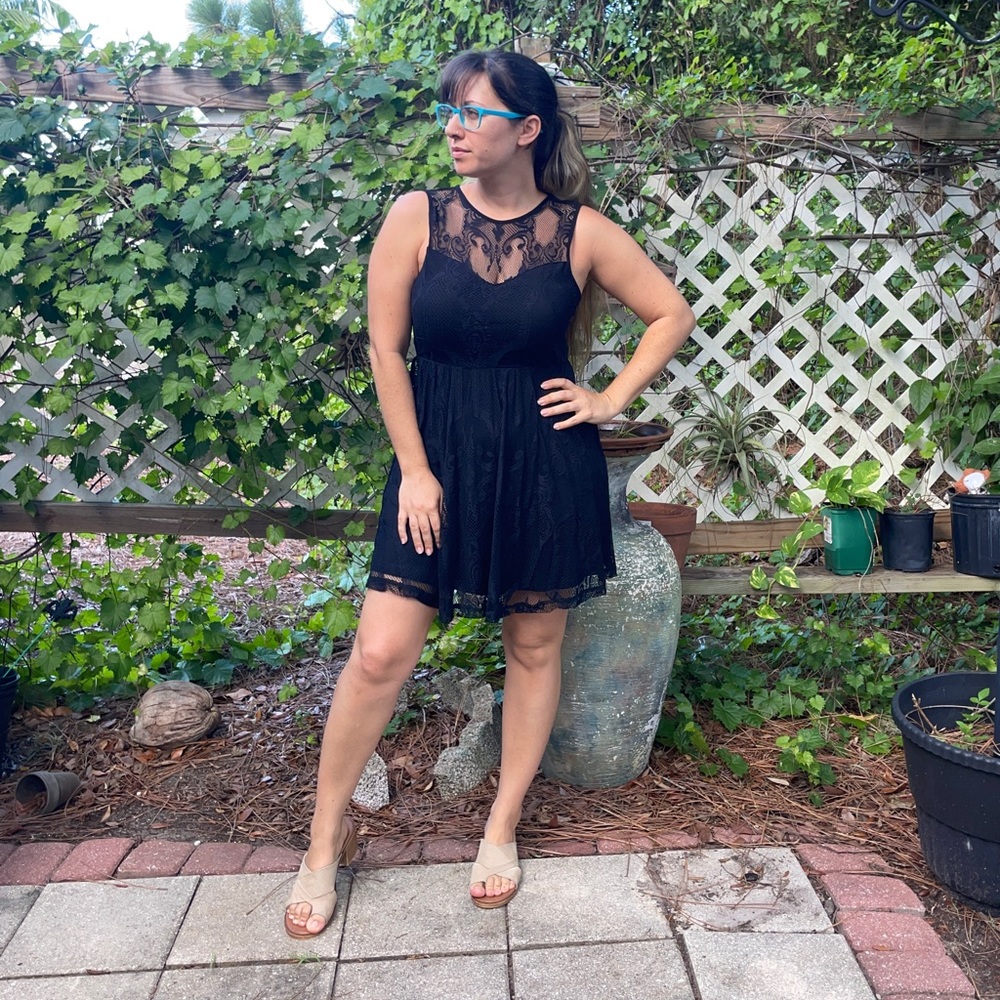 EXPRESS black lace mini midi dress